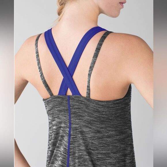Lululemon Run For Gold Tank in Heathered Black / Iris Flower Womens Size 6 - Picture 4 of 12
